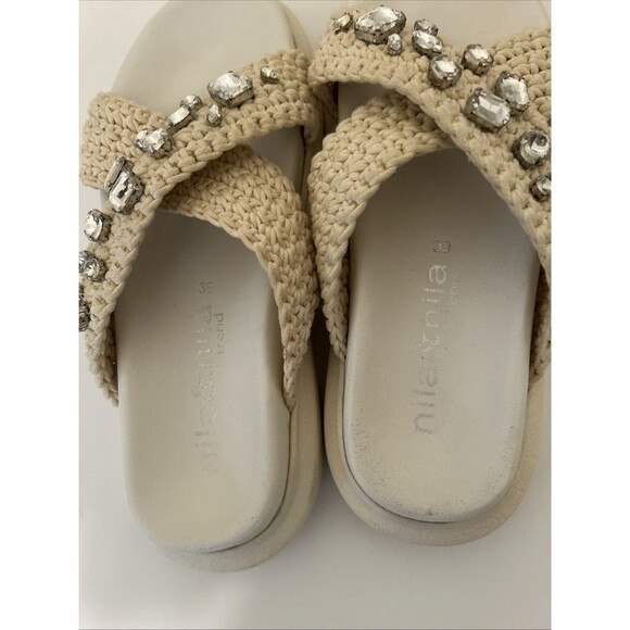 Nila & Nila Woven Rhinestone Platform Slide Sandals W Size EU 39  US 8 Offwhite - Picture 3 of 9